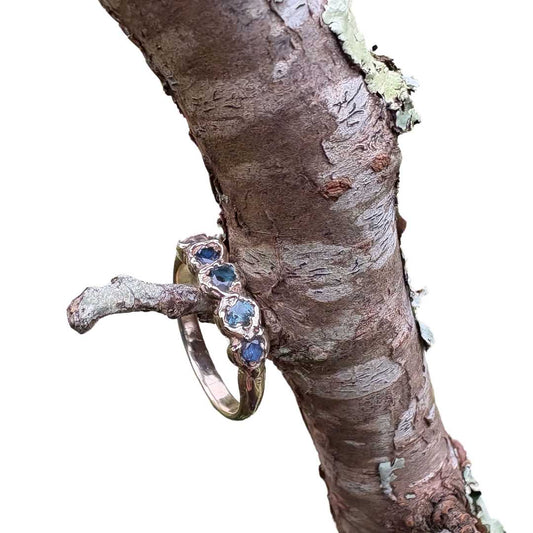 15. Blue Sapphire Flow Five Stone Ring in 9ct Yellow Gold, Size N - HerbertandWilks Jewellery