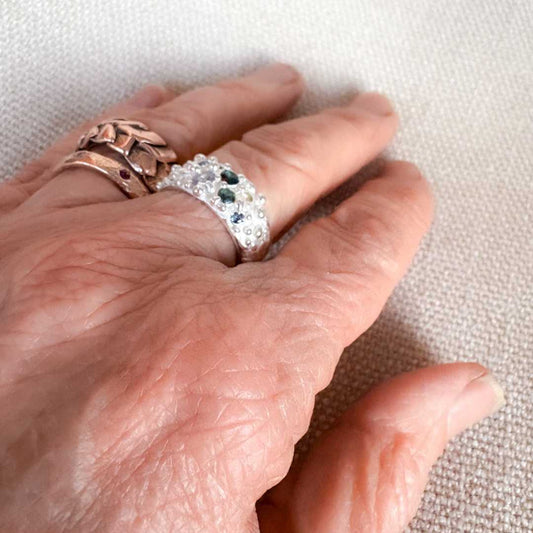 17. Flow Wide Band Sapphire Ring in Sterling Silver, Size N - HerbertandWilks Jewellery