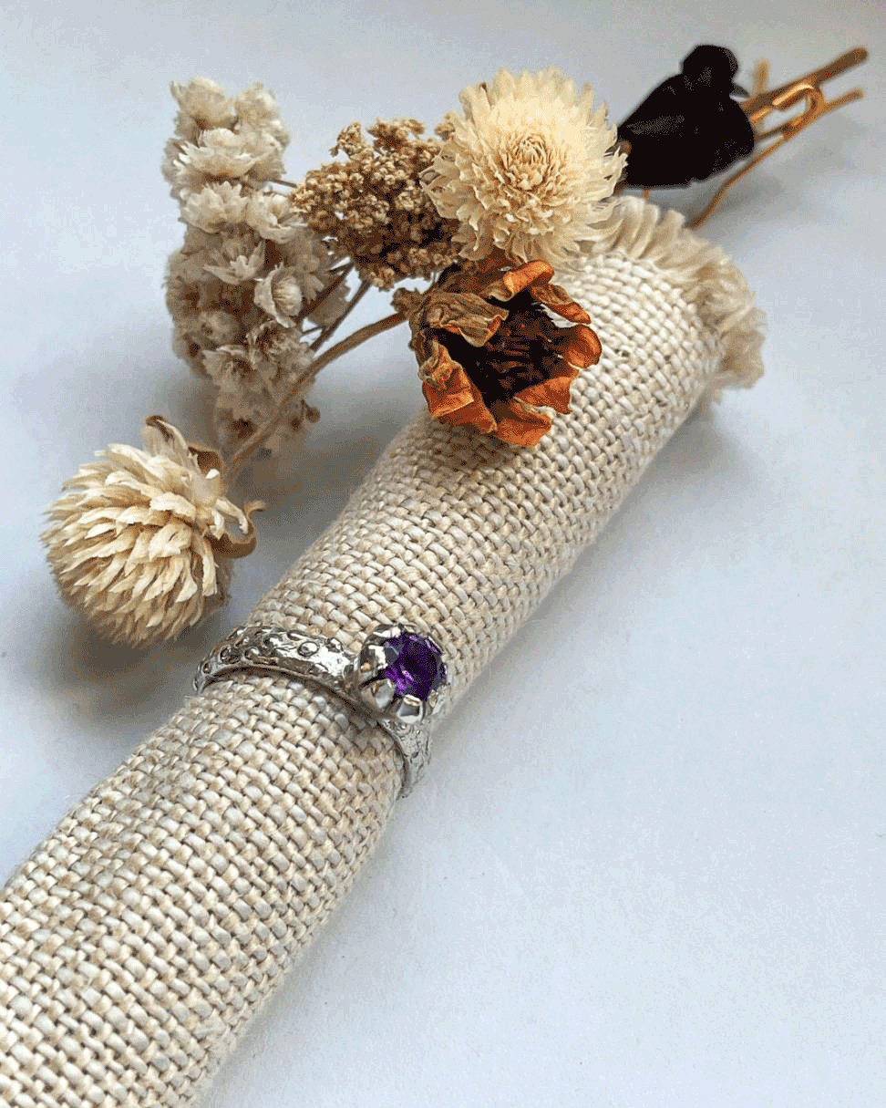 One Off Amethyst Bloom Ring in Sterling Silver, Size N