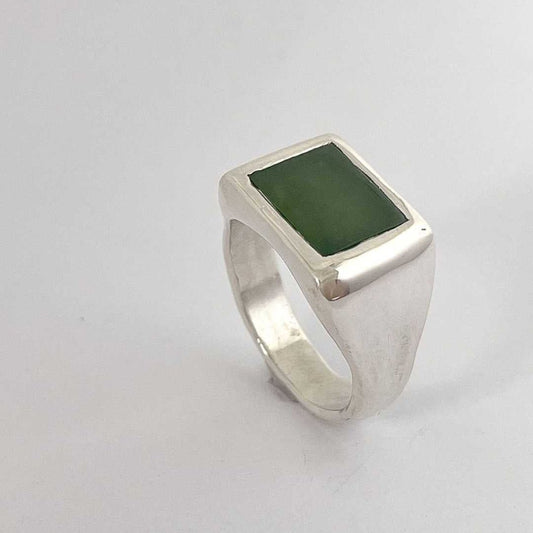 Edition of One #18 Horoeka Signet Ring | NZ Greenstone (Pounamu) Solid Sterling Silver Signet Ring | Size P - HerbertandWilks Jewellery