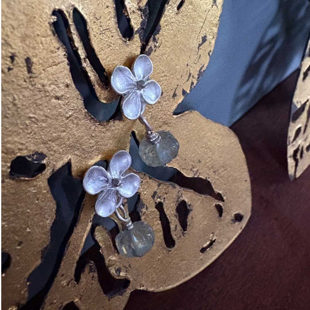 Hydrangea & Aquamarine Stud Earrings – A Botanical Bloom in Silver - HerbertandWilks Jewellery