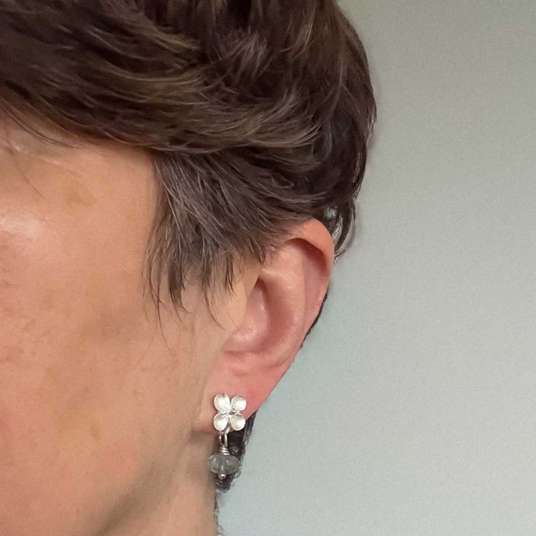 Hydrangea & Aquamarine Stud Earrings – A Botanical Bloom in Silver - HerbertandWilks Jewellery
