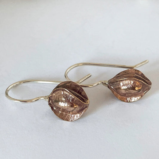 Kowhai Pod Drop Earrings – Bronze & Sterling Silver - HerbertandWilks Jewellery
