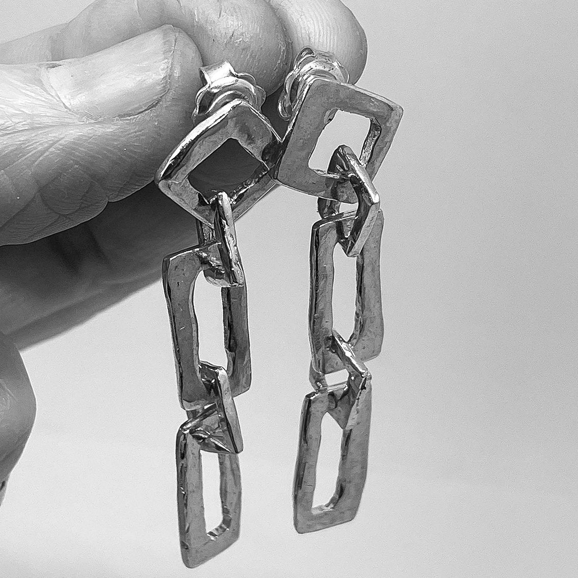 Modernist Earrings No. 4 - Geometric Cutout Drop Earrings in Sterling Silver - HerbertandWilks Jewellery
