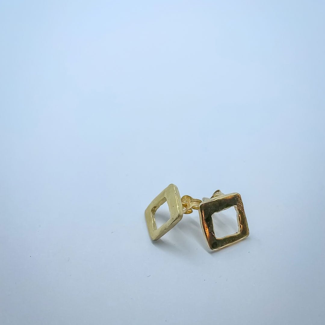 Modernist Earrings No. 5a - Geometric Cutout Square Stud Earrings in 18ct Gold Plate - HerbertandWilks Jewellery