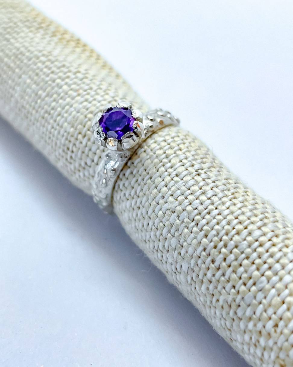 One Off Amethyst Bloom Ring in Sterling Silver, Size N - HerbertandWilks Jewellery
