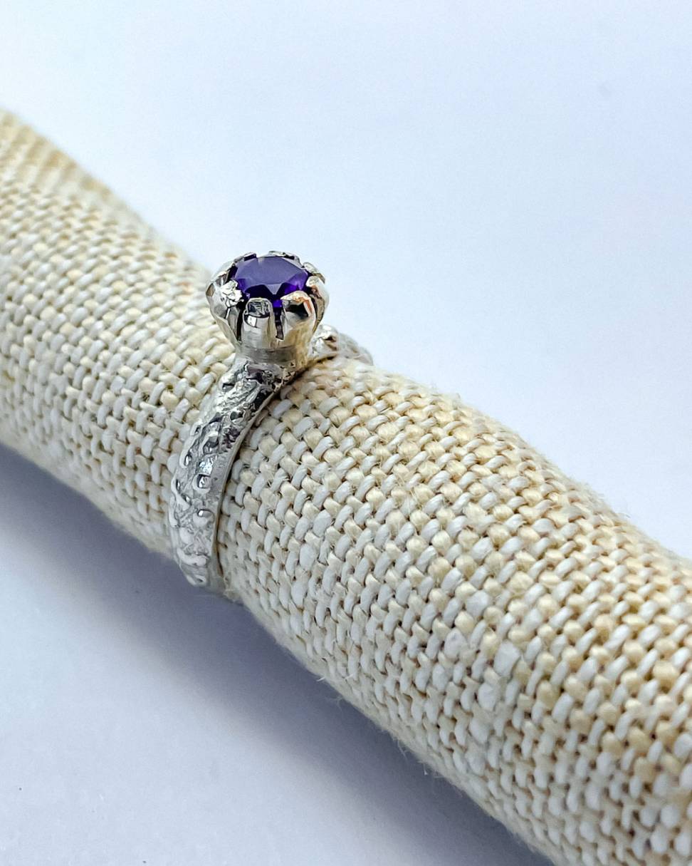 One Off Amethyst Bloom Ring in Sterling Silver, Size N - HerbertandWilks Jewellery