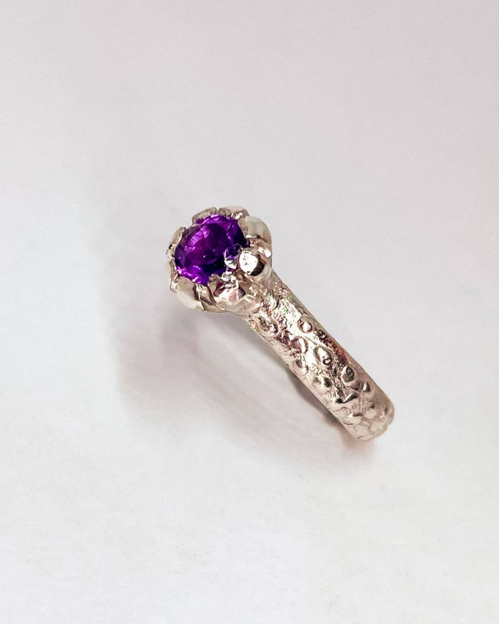 One Off Amethyst Bloom Ring in Sterling Silver, Size N - HerbertandWilks Jewellery