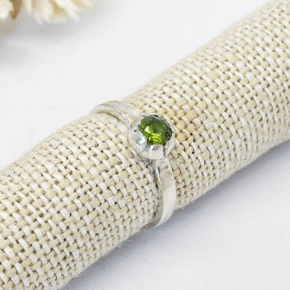 One Off Peridot Bloom Stacking Ring in Sterling Silver, Size N (In Stock) - HerbertandWilks Jewellery