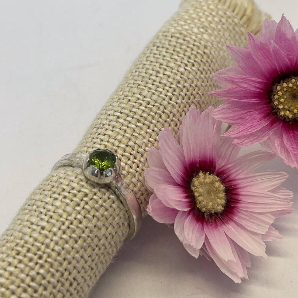 One Off Peridot Bloom Stacking Ring in Sterling Silver, Size N (In Stock) - HerbertandWilks Jewellery