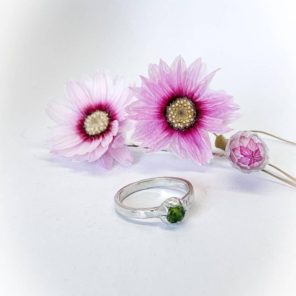 One Off Peridot Bloom Stacking Ring in Sterling Silver, Size N (In Stock) - HerbertandWilks Jewellery