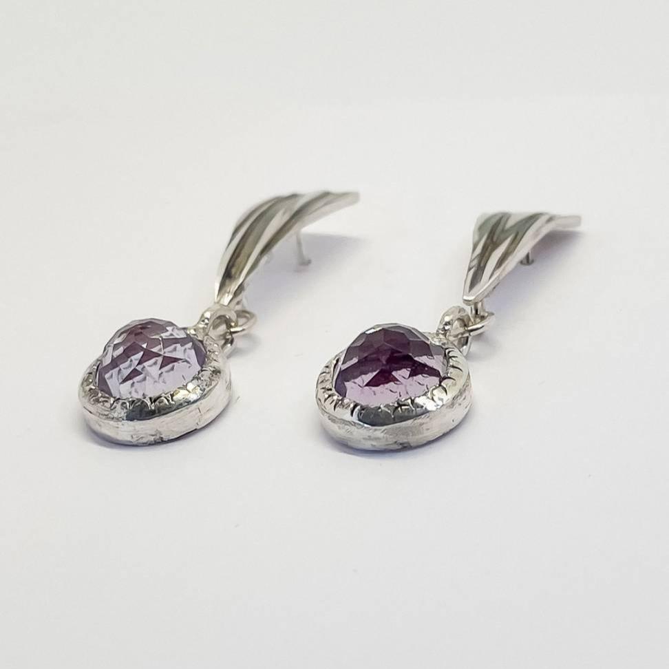 Pink Amethyst Comet Dangle Earrings | Sterling Silver + 8mm Pink Amethyst - HerbertandWilks Jewellery