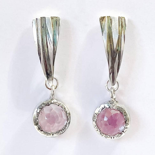 Pink Amethyst Comet Dangle Earrings | Sterling Silver + 8mm Pink Amethyst - HerbertandWilks Jewellery