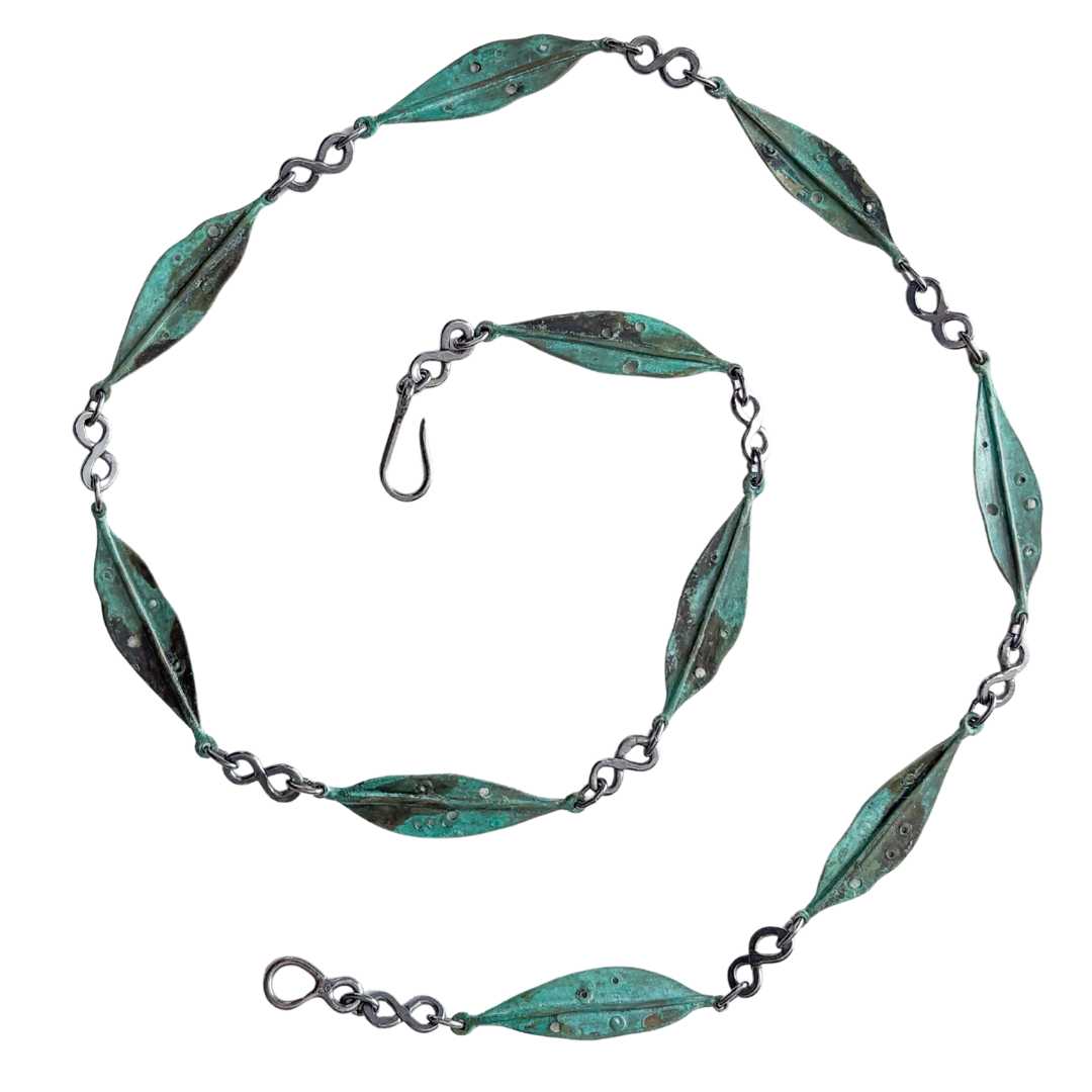 Pohutukawa Leaf Necklace - Bronze + Oxidised Sterling Silver - HerbertandWilks Jewellery
