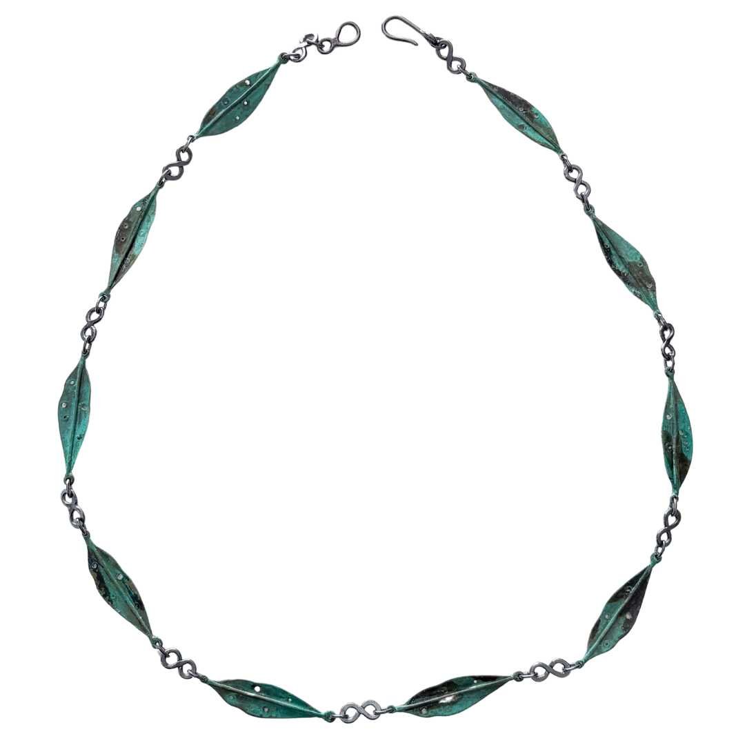 Pohutukawa Leaf Necklace - Bronze + Oxidised Sterling Silver - HerbertandWilks Jewellery