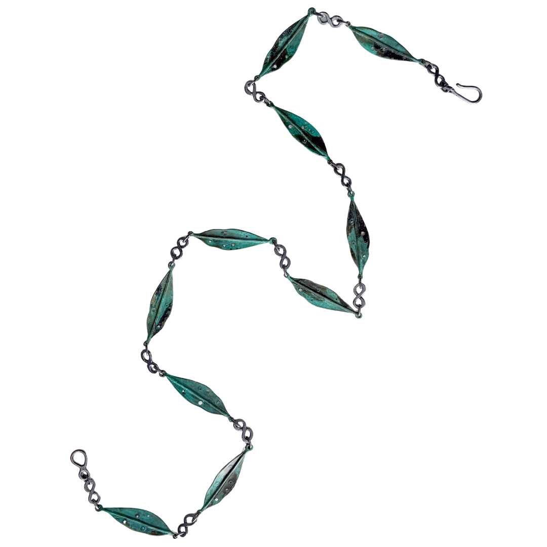 Pohutukawa Leaf Necklace - Bronze + Oxidised Sterling Silver - HerbertandWilks Jewellery