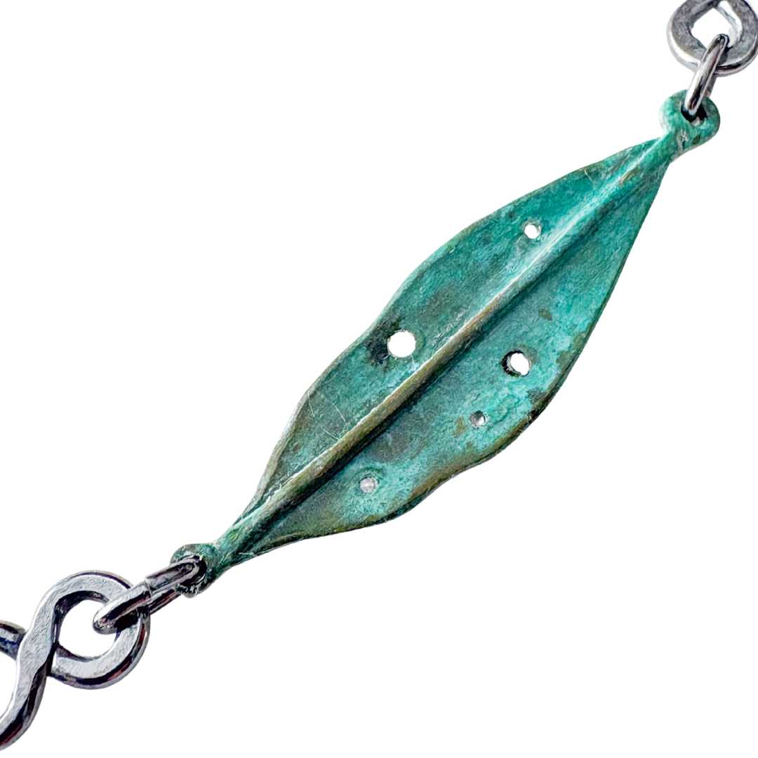 Pohutukawa Leaf Necklace - Bronze + Oxidised Sterling Silver - HerbertandWilks Jewellery