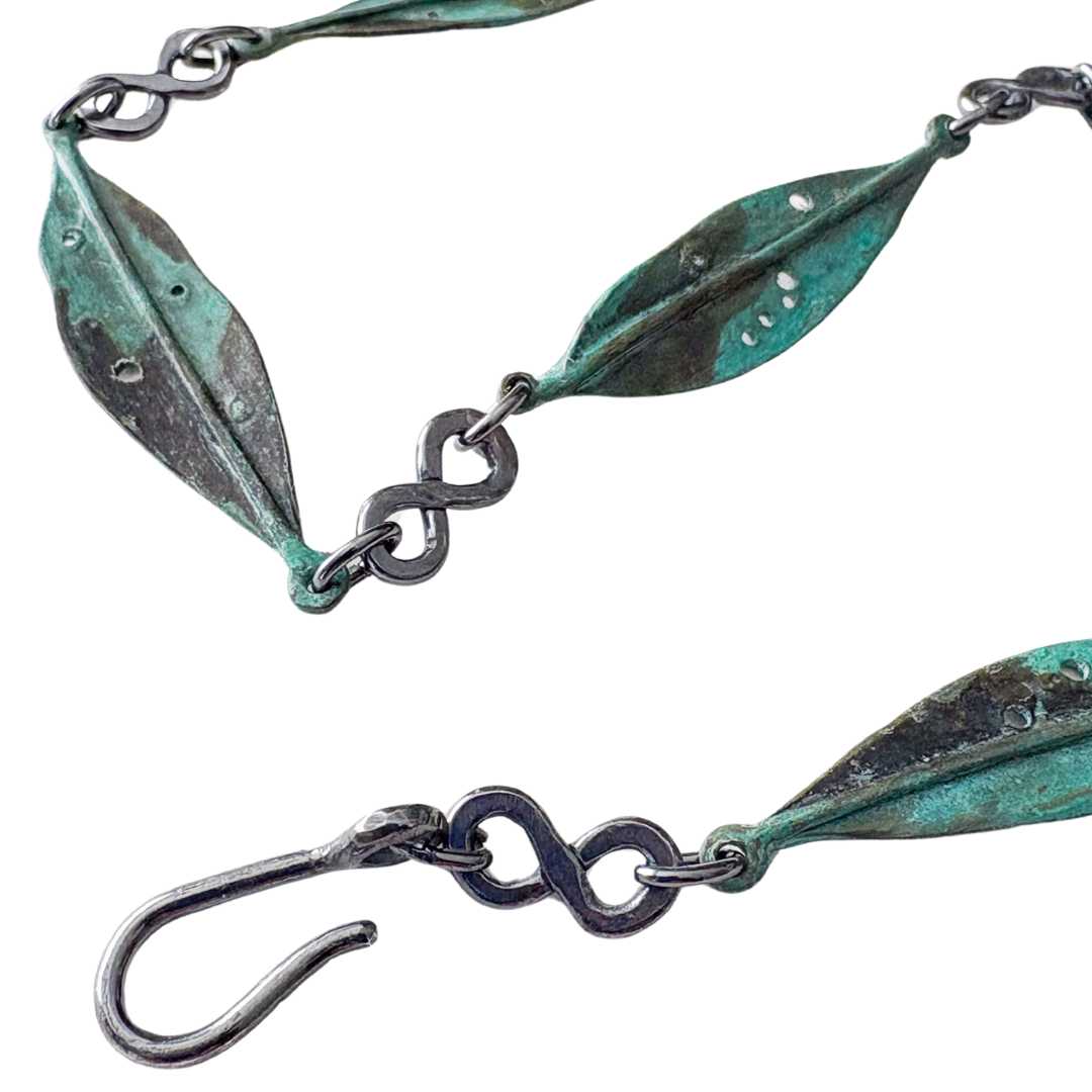 Pohutukawa Leaf Necklace - Bronze + Oxidised Sterling Silver - HerbertandWilks Jewellery