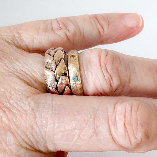 Sandcast Flush Set Sapphire and 9ct Yellow Gold Ring - HerbertandWilks Jewellery