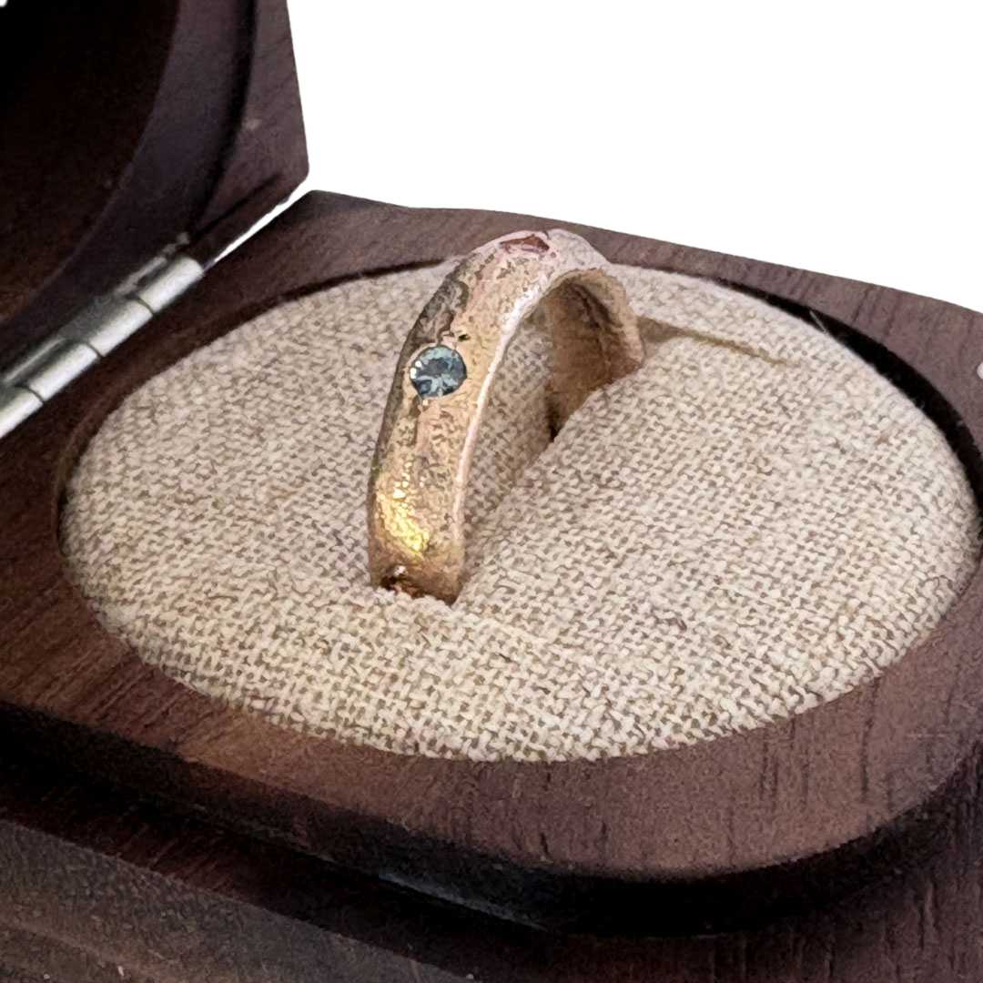 Sandcast Flush Set Sapphire and 9ct Yellow Gold Ring - HerbertandWilks Jewellery