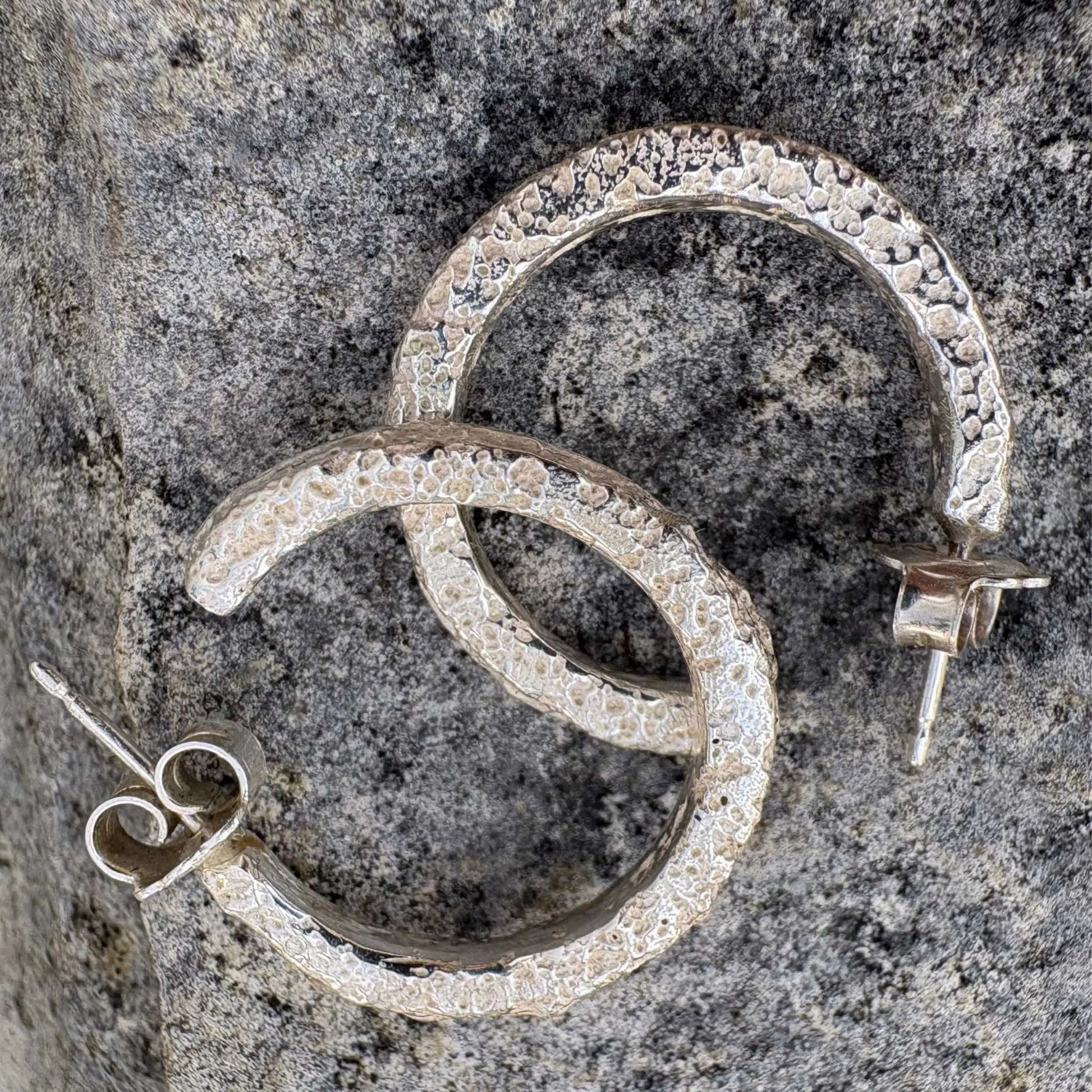 Sandcast Sterling Silver Hoop Earrings - HerbertandWilks Jewellery