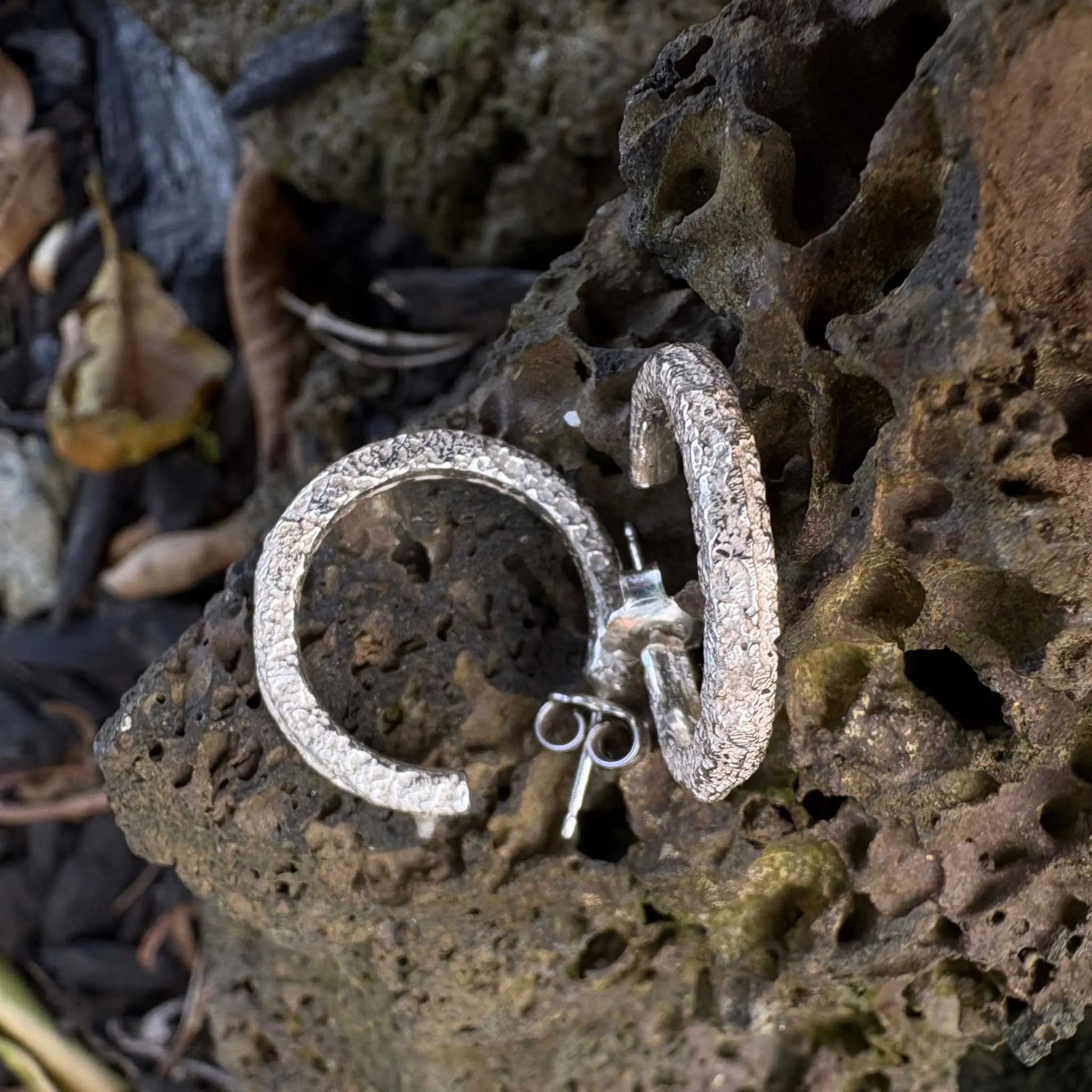 Sandcast Sterling Silver Hoop Earrings - HerbertandWilks Jewellery