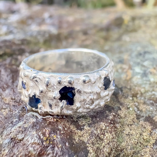 Sapphire Ring in Sterling Silver – Flow Wide Band (No. 21, Size M½) - HerbertandWilks Jewellery