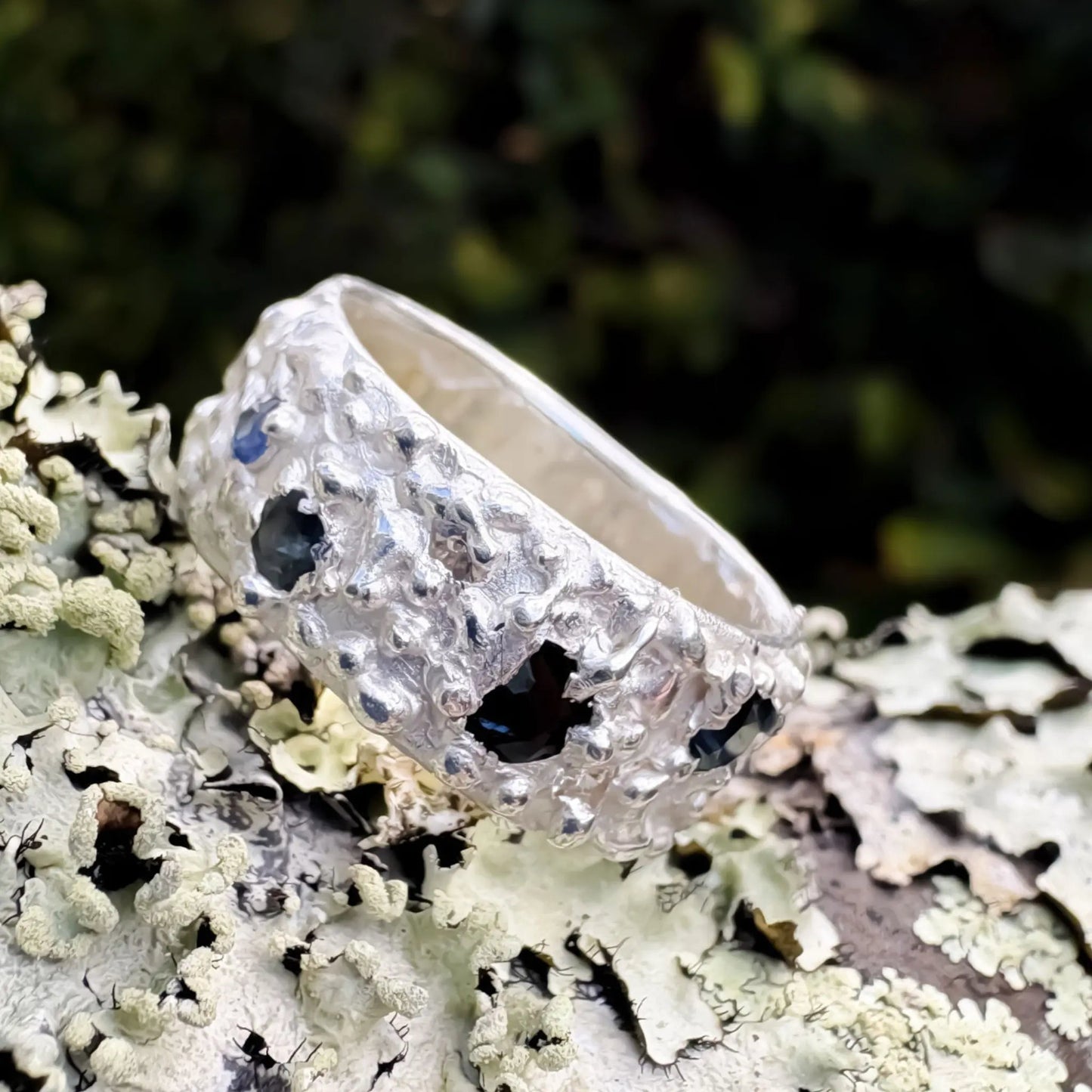 Sapphire Ring in Sterling Silver – Flow Wide Band (No. 21, Size M½) - HerbertandWilks Jewellery