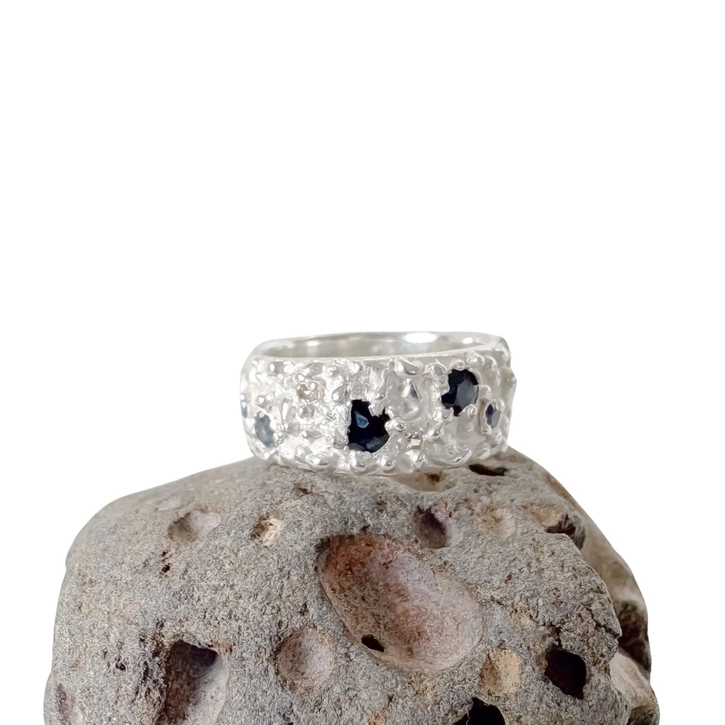 Sapphire Ring in Sterling Silver – Flow Wide Band (No. 21, Size M½) - HerbertandWilks Jewellery