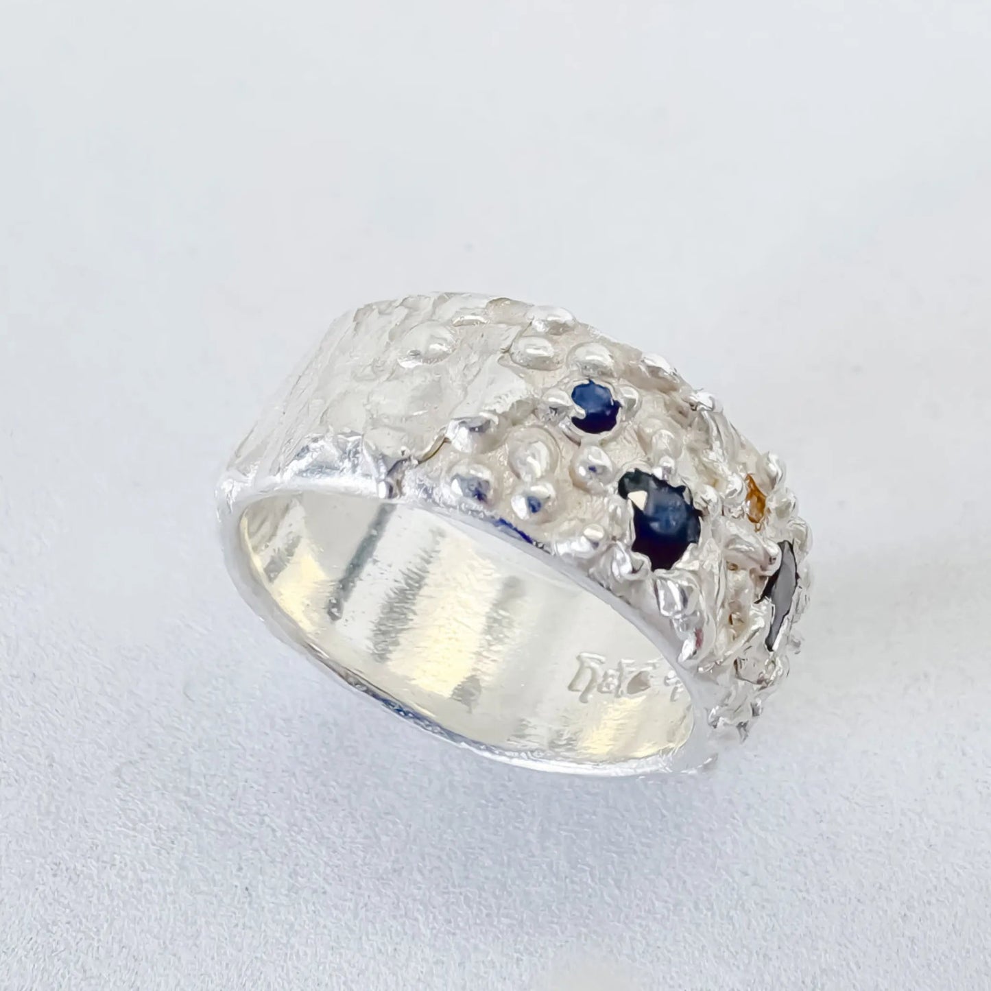Sapphire Ring in Sterling Silver – Flow Wide Band (No. 21, Size M½) - HerbertandWilks Jewellery