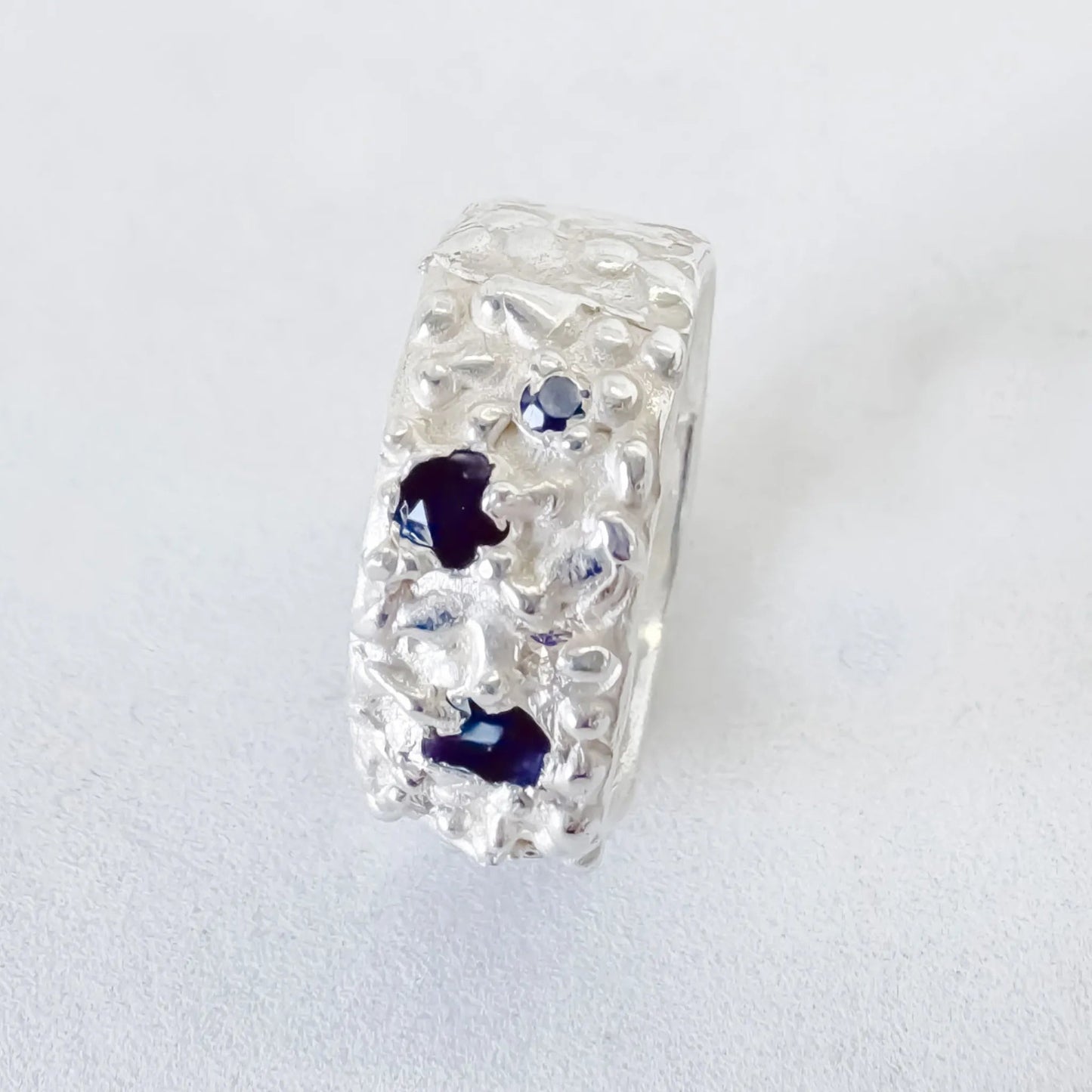 Sapphire Ring in Sterling Silver – Flow Wide Band (No. 21, Size M½) - HerbertandWilks Jewellery