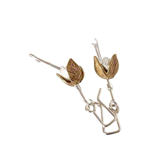 Stylised Fuchsia Flower Pendant Earrings - CW3 - Bronze + Sterling Silver - HerbertandWilks Jewellery