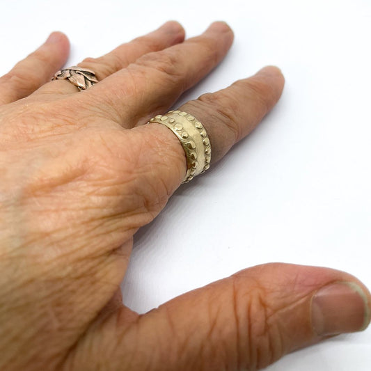 Wide Textured Band in 9ct Yellow Gold - Fluid Ring - V3 - HerbertandWilks Jewellery