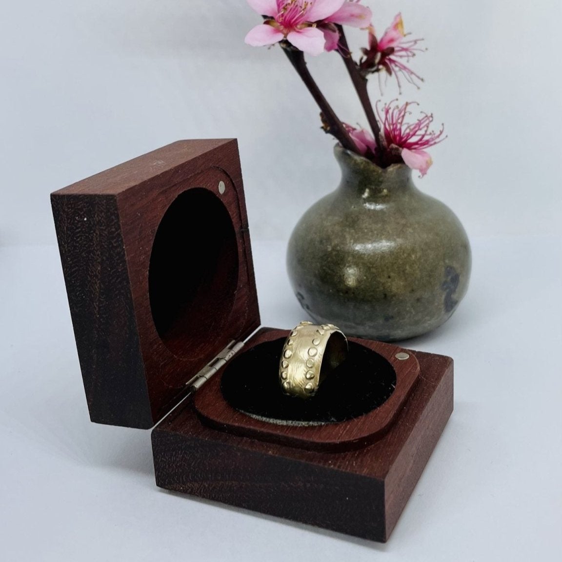 Wide Textured Band in 9ct Yellow Gold - Fluid Ring - V3 - HerbertandWilks Jewellery