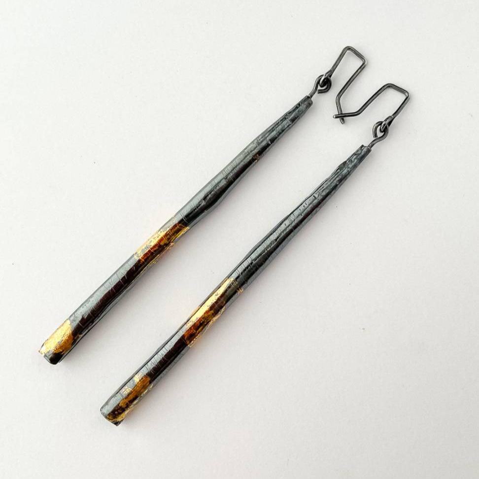 Close-up of the lines of Keum-Boo fused 24ct gold on fine silver