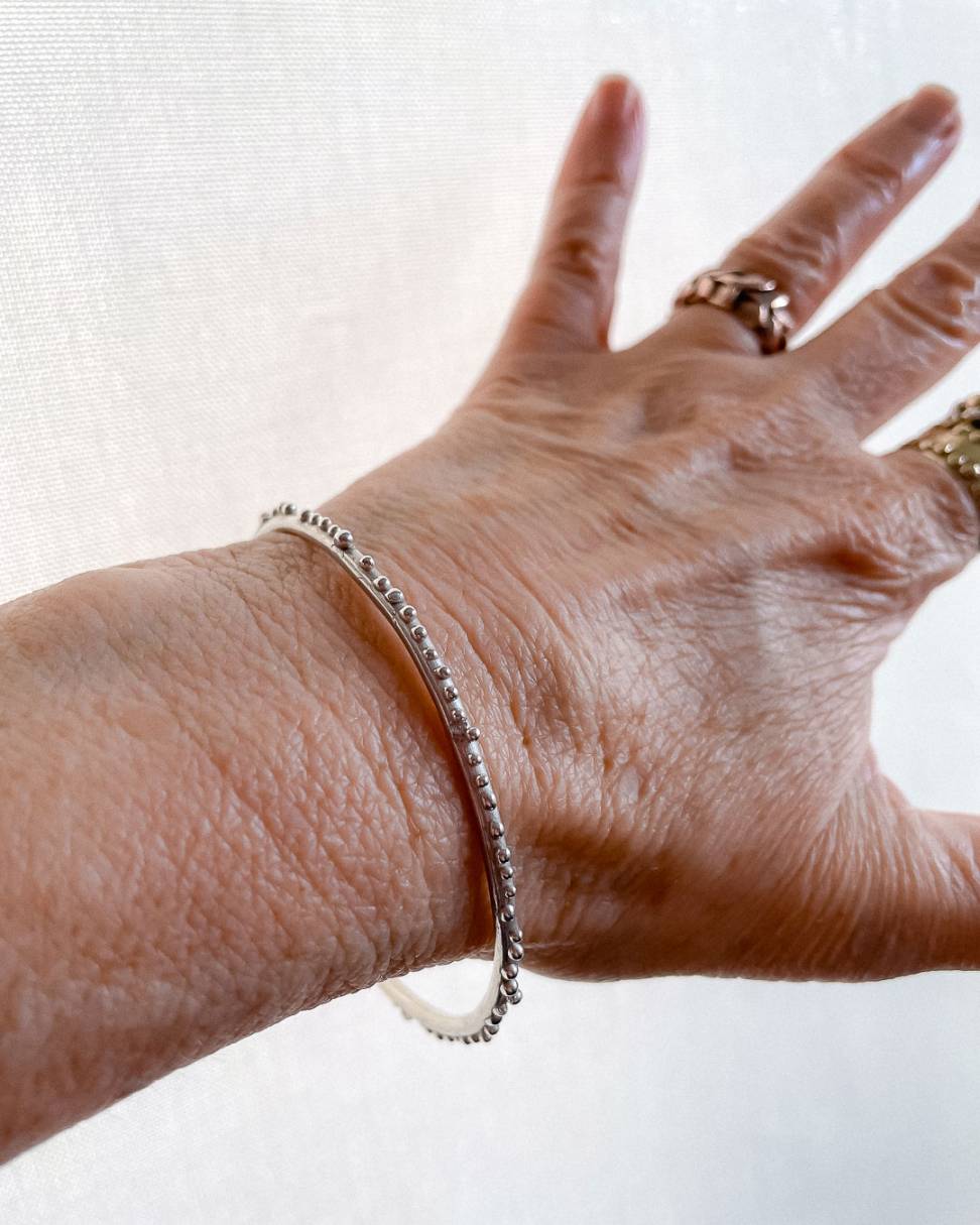 Narrow Textured Stacking Bangle | Sterling Silver
