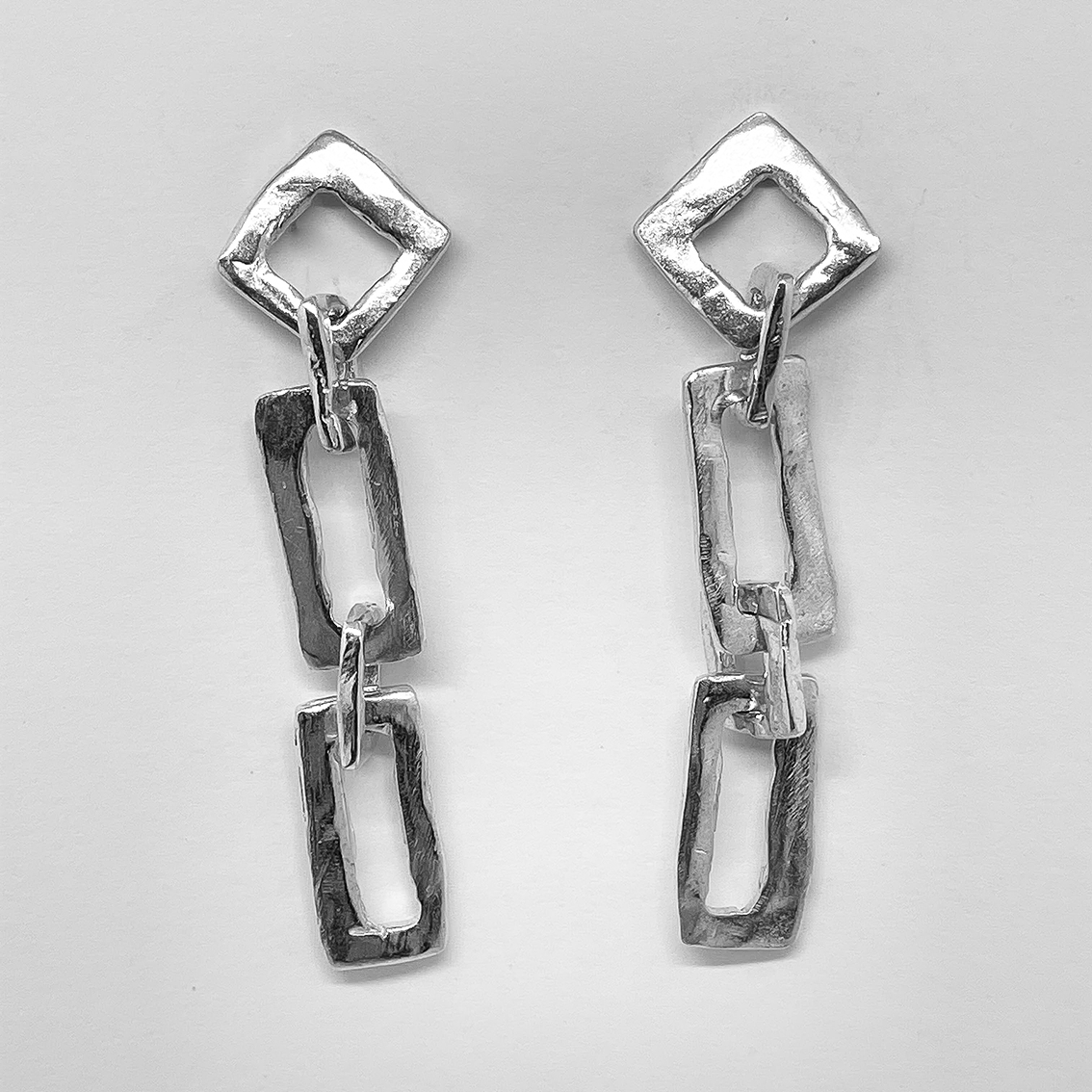 Modernist Earrings No. 4 - Geometric Cutout Drop Earrings in Sterling Silver