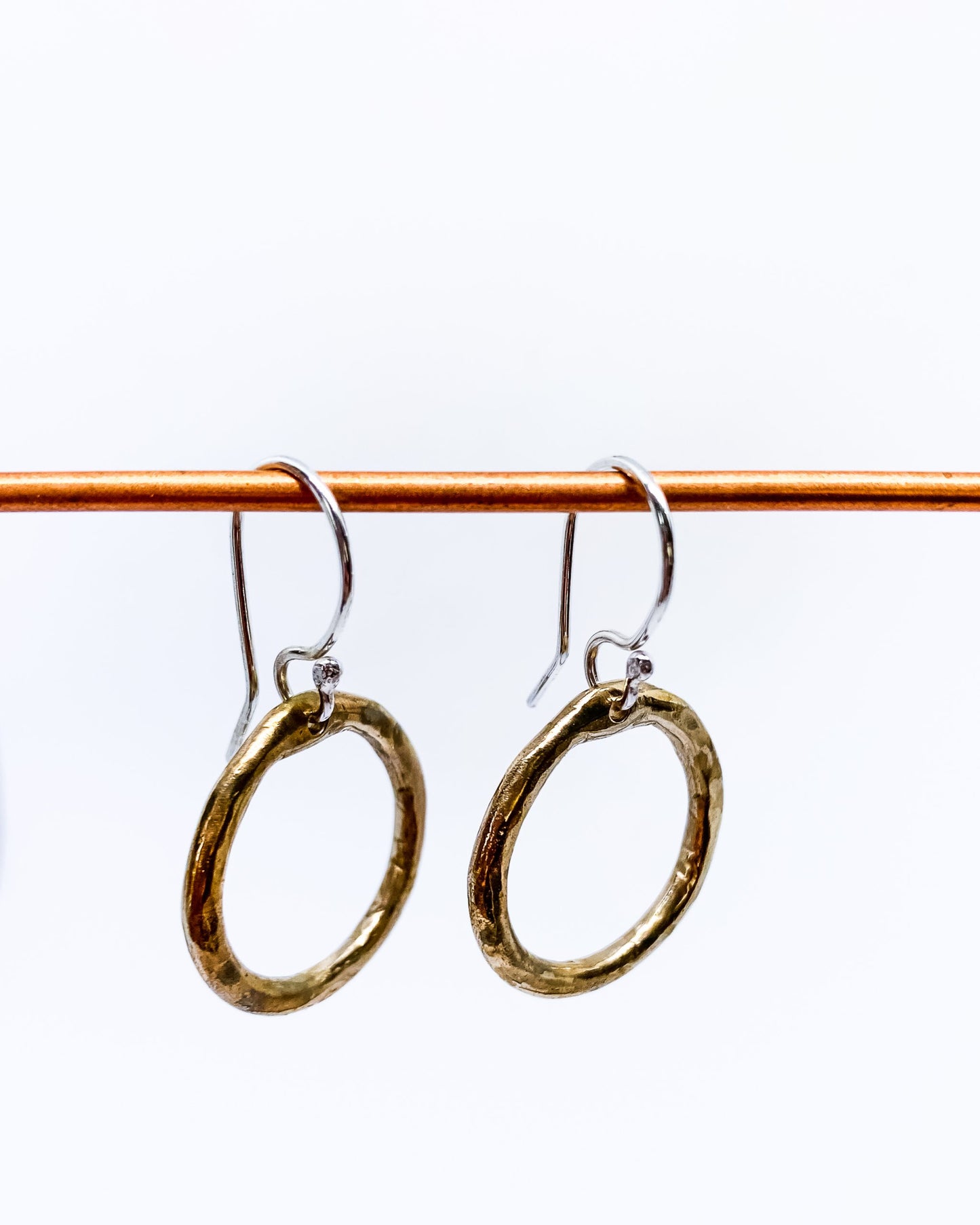 Organic Circle Hoop Earrings | Hooks | Bronze + Sterling Silver