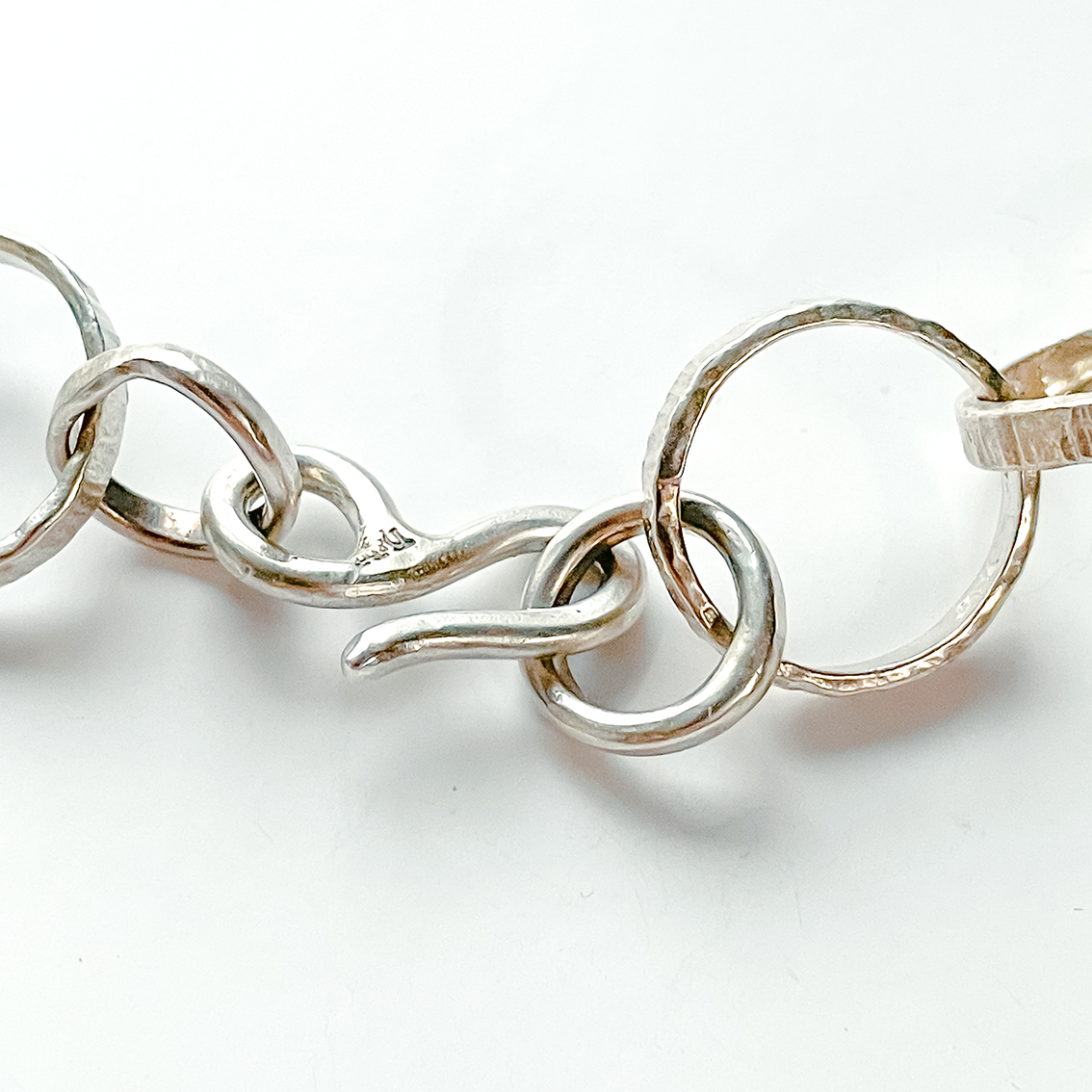 Heavy Textured Link Chain Necklace in Sterling Silver and Bronze