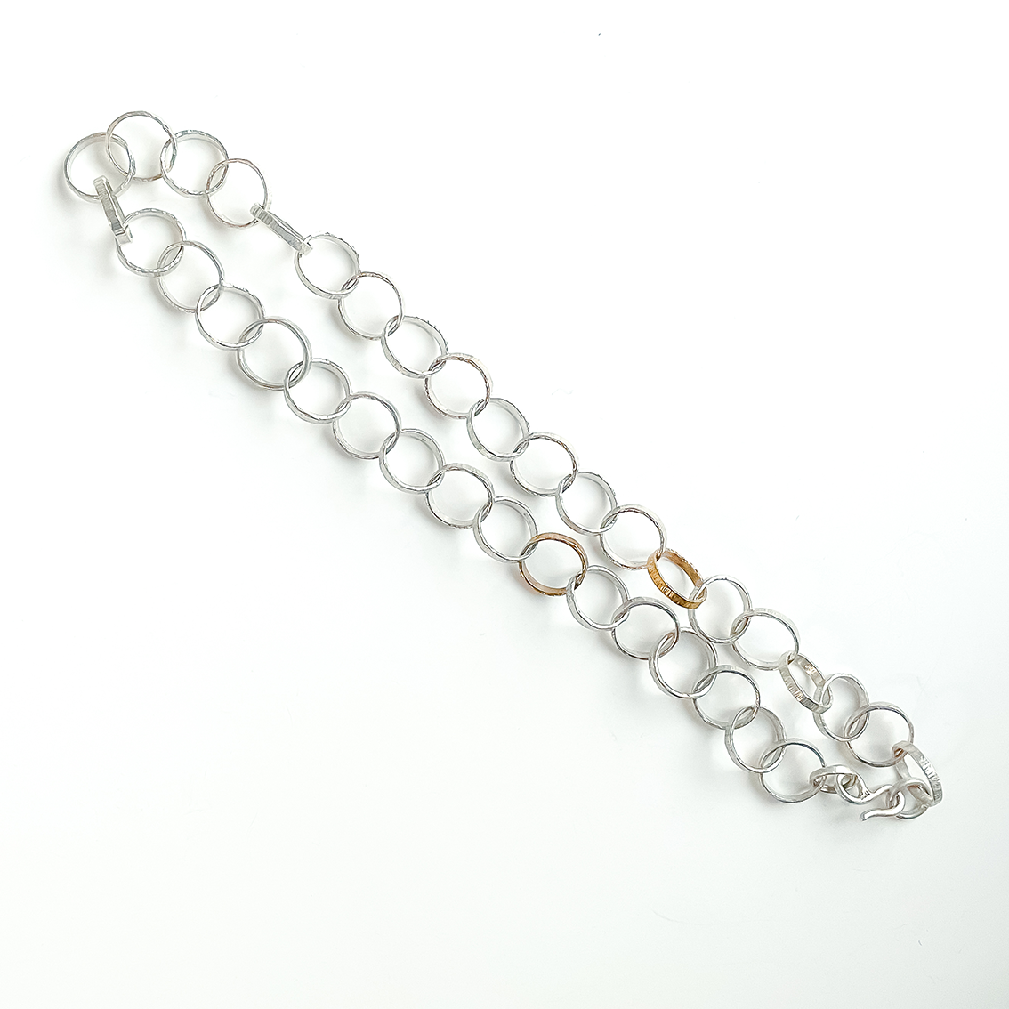 Heavy Textured Link Chain Necklace in Sterling Silver and Bronze