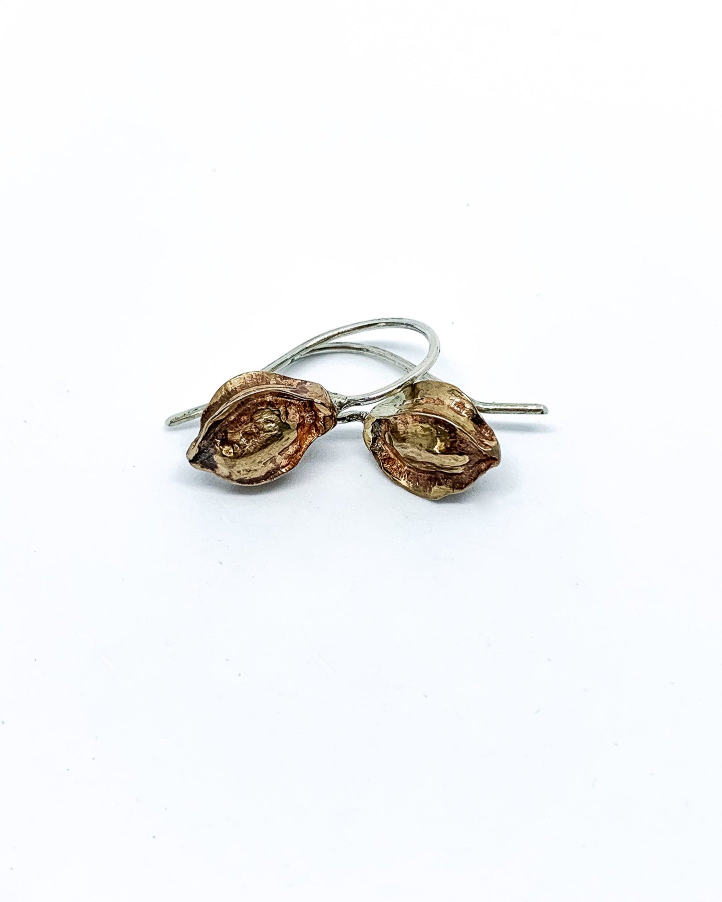 Kowhai Pod Drop Earrings | Medium | Sterling Silver + Bronze