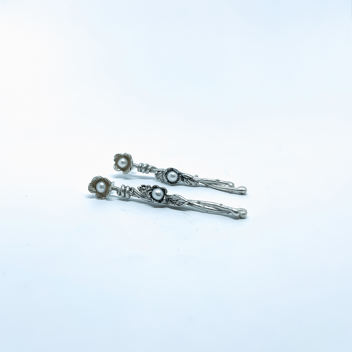 Entwined - Flower Drop Earrings | Studs | Sterling Silver + Fresh Water Pearls - HerbertandWilks Jewellery