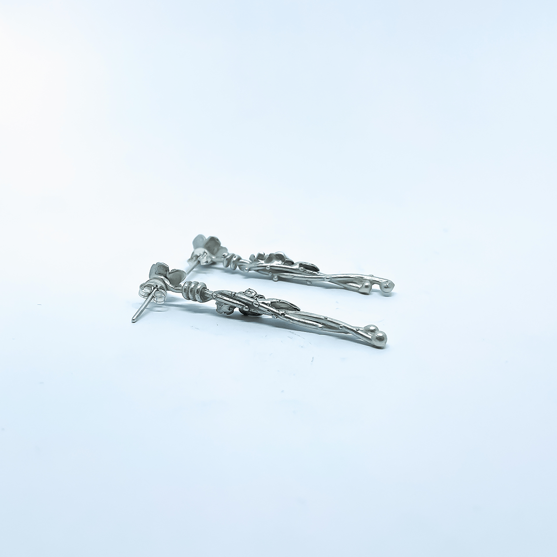 Entwined - Flower Drop Earrings | Studs | Sterling Silver + Fresh Water Pearls - HerbertandWilks Jewellery