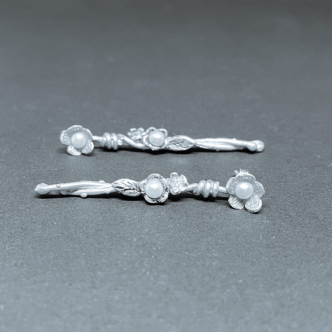Entwined - Flower Drop Earrings | Studs | Sterling Silver + Fresh Water Pearls - HerbertandWilks Jewellery