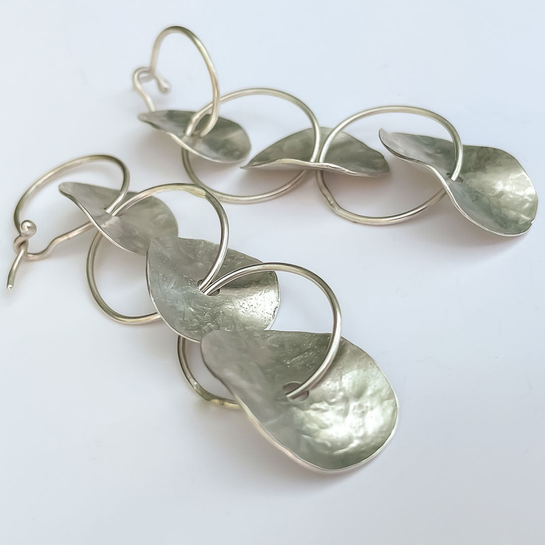 Abstract Disc Hoop Earrings #7c in Sterling Silver