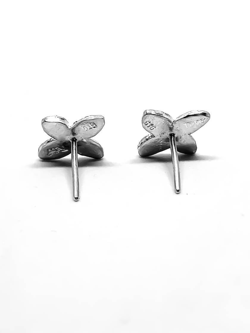 Back of the Primitive four-petal flower stud earrings in Sterling Silver