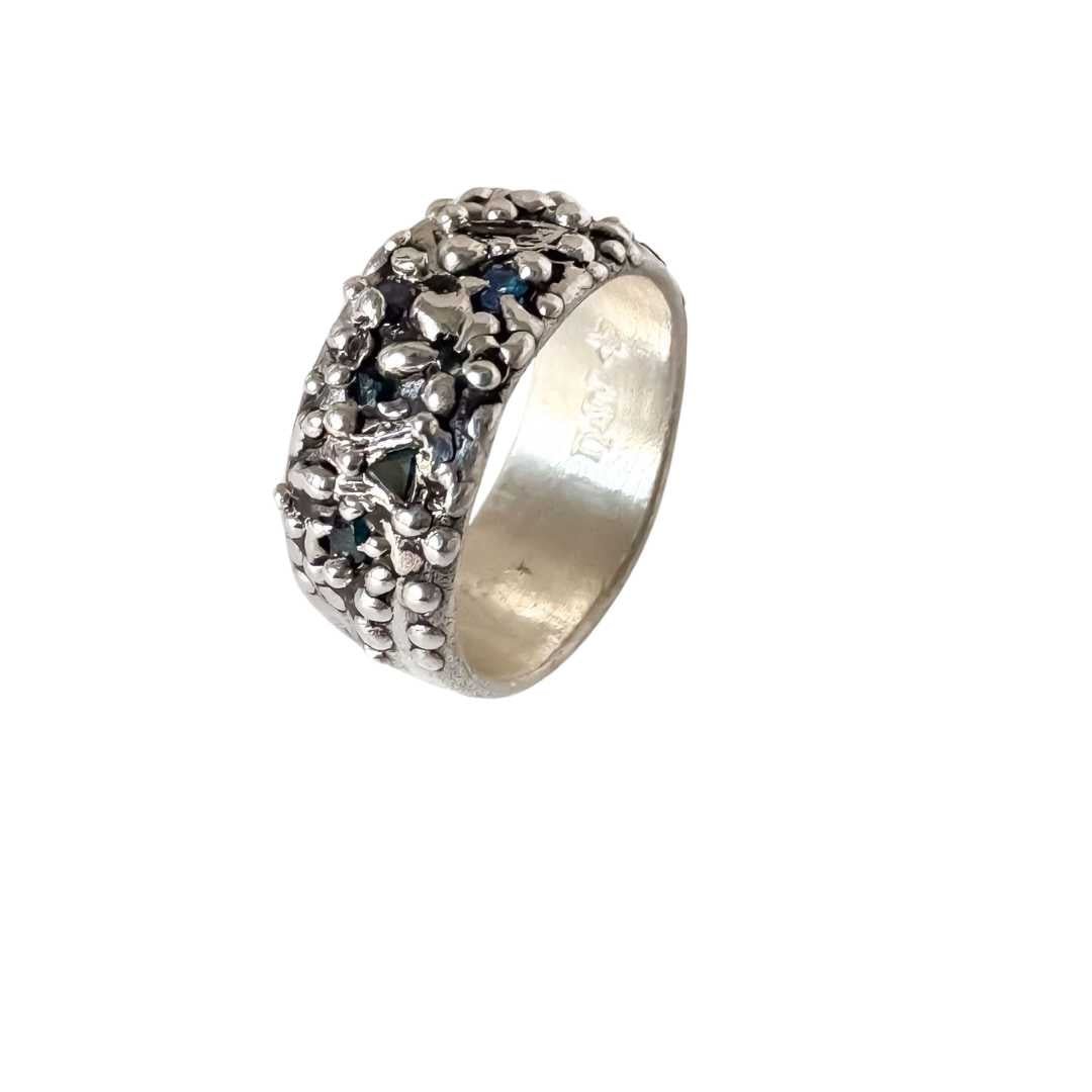 #14. Flow Wide Band Sapphire Ring in Sterling Silver, Size N 1/2 - HerbertandWilks Jewellery