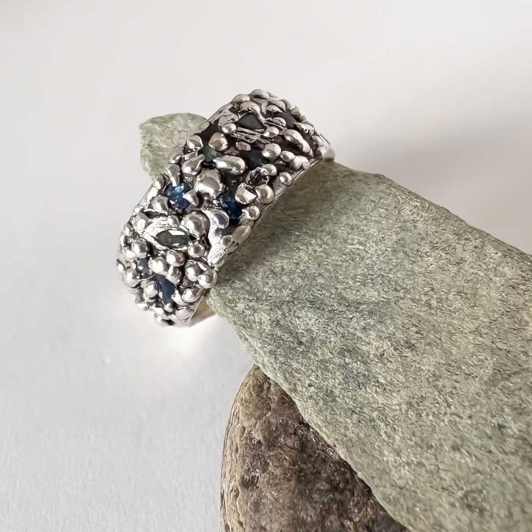 #14. Flow Wide Band Sapphire Ring in Sterling Silver, Size N 1/2 - HerbertandWilks Jewellery