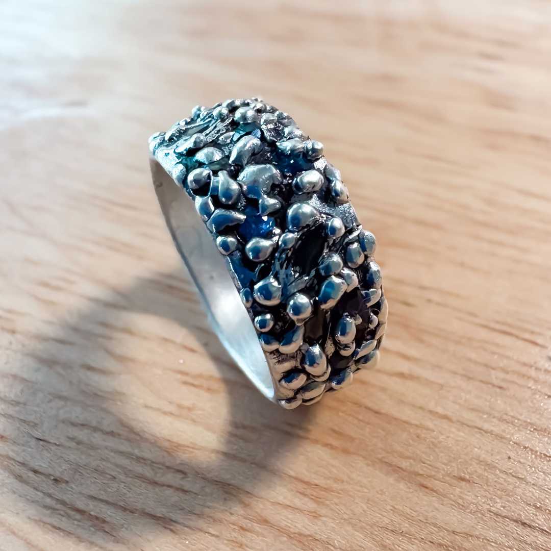 #14. Flow Wide Band Sapphire Ring in Sterling Silver, Size N 1/2 - HerbertandWilks Jewellery