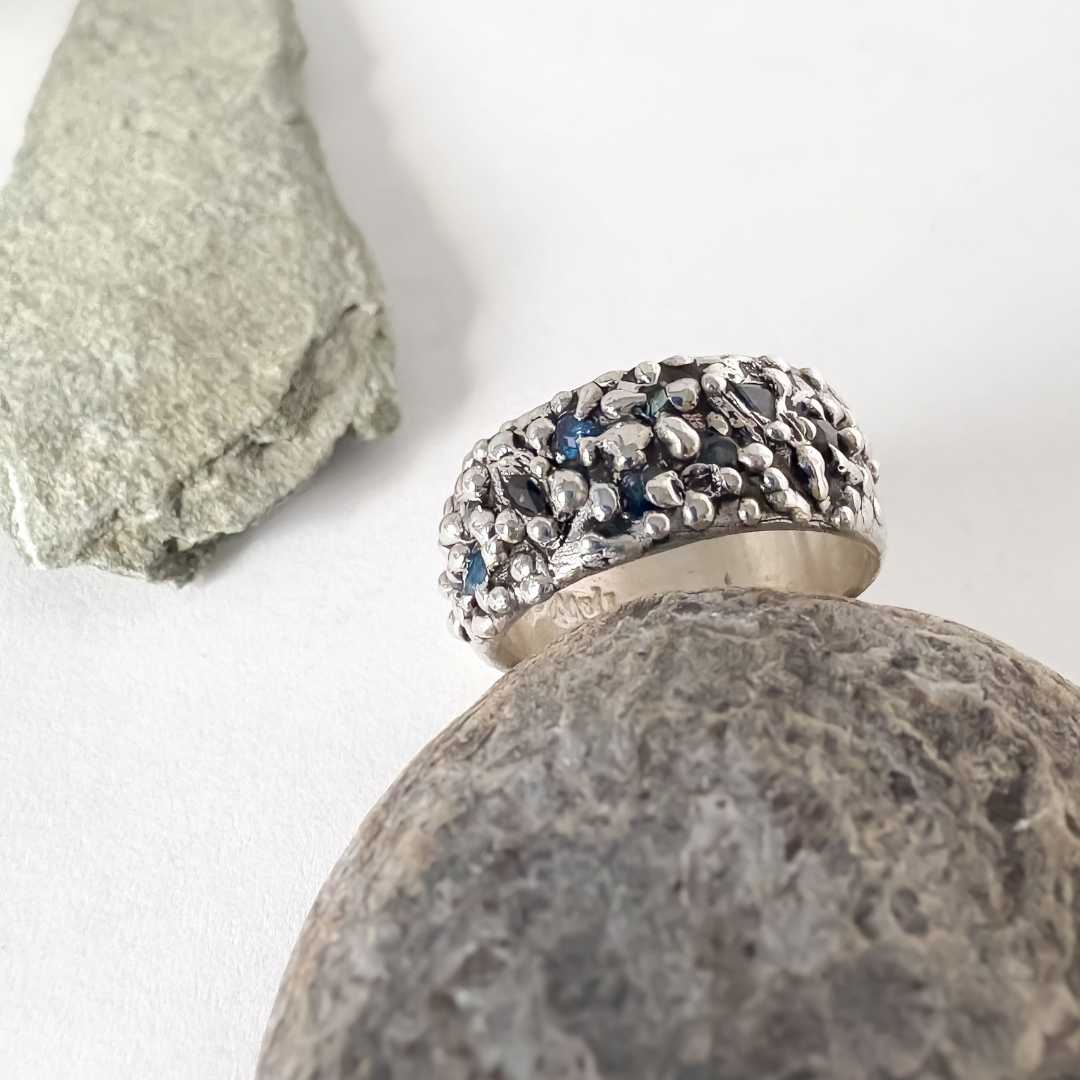 #14. Flow Wide Band Sapphire Ring in Sterling Silver, Size N 1/2 - HerbertandWilks Jewellery